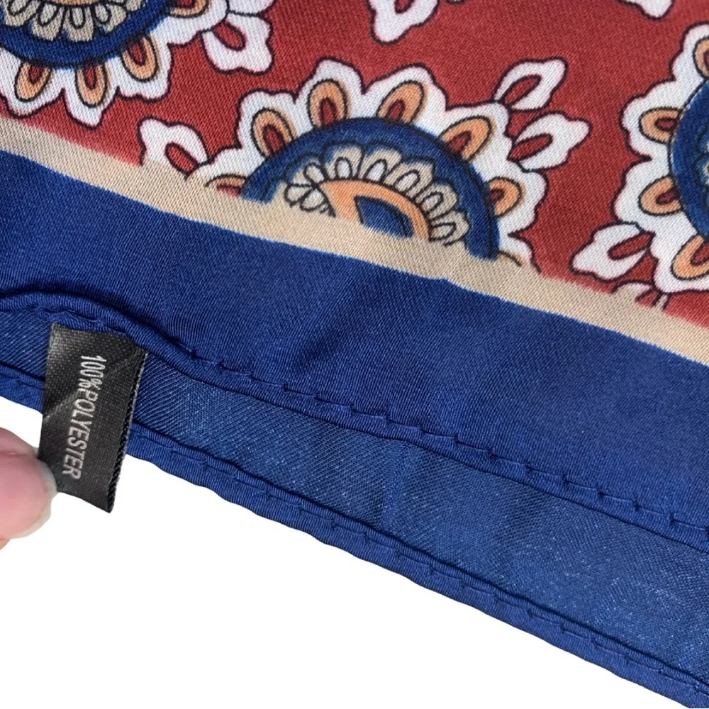 2/$30 Paisley Print Square Scarf Silky Finish Blue Maroon Retro